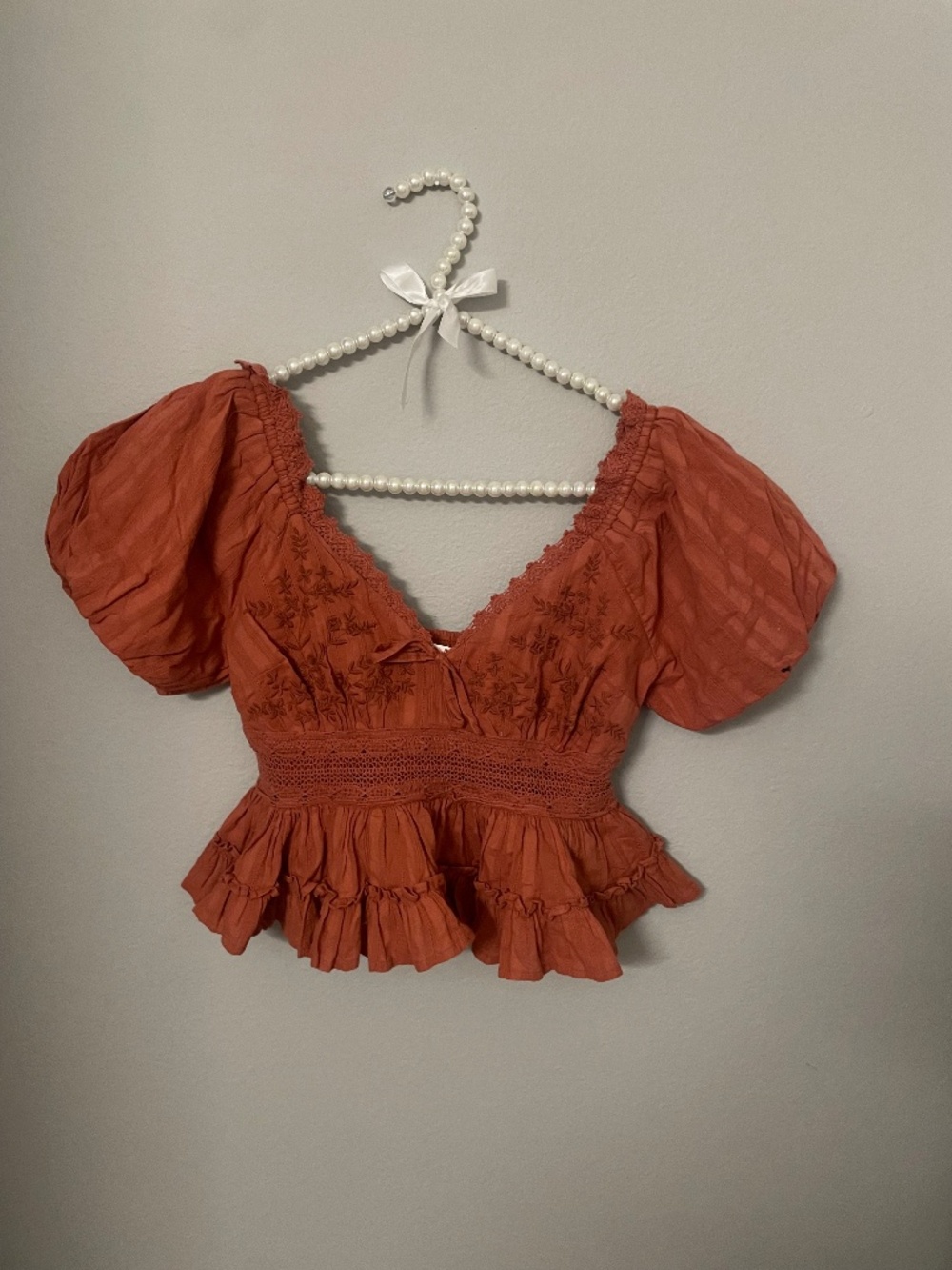 Rust Puff Sleeve Peplum Top